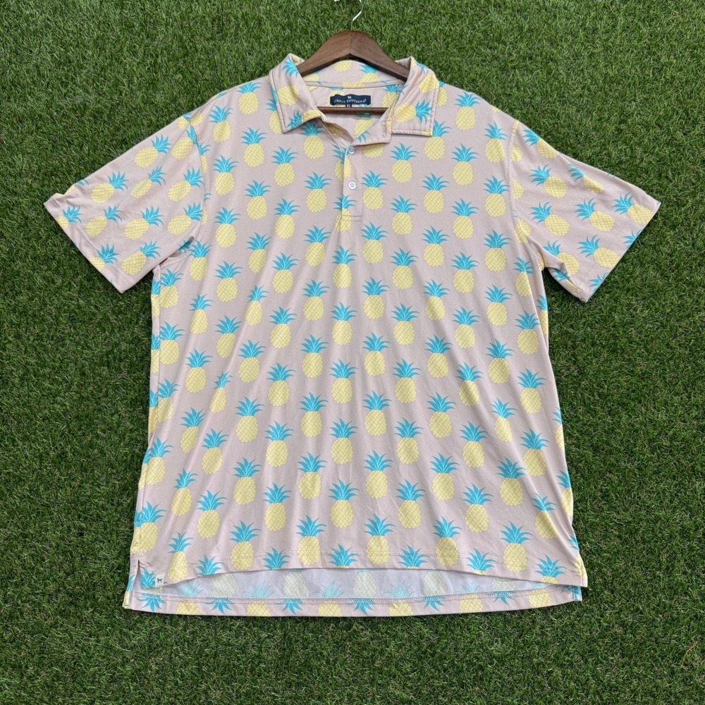 Simply Southern Mens XL Pineapple Print Performance Polo Shirt Pink Golf Casual